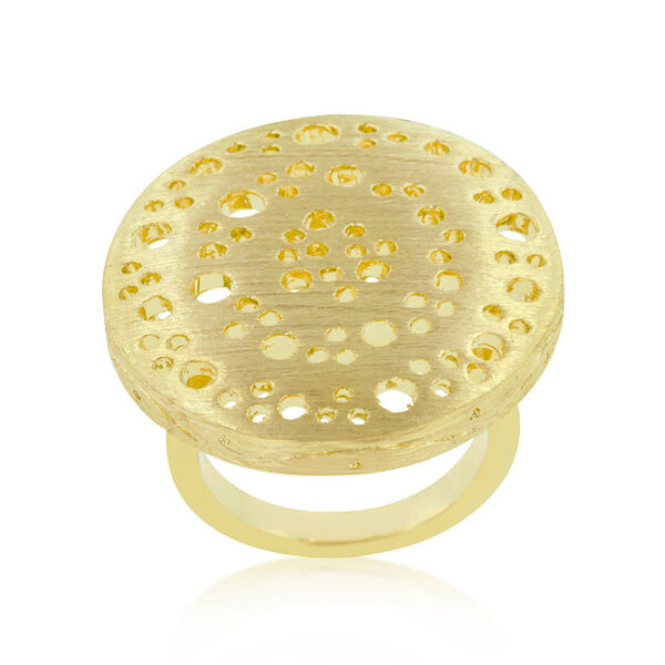 Contemporary textured saucer ring, 3 (mm) wide, with gold tone matte finish over lead free alloy (brass).