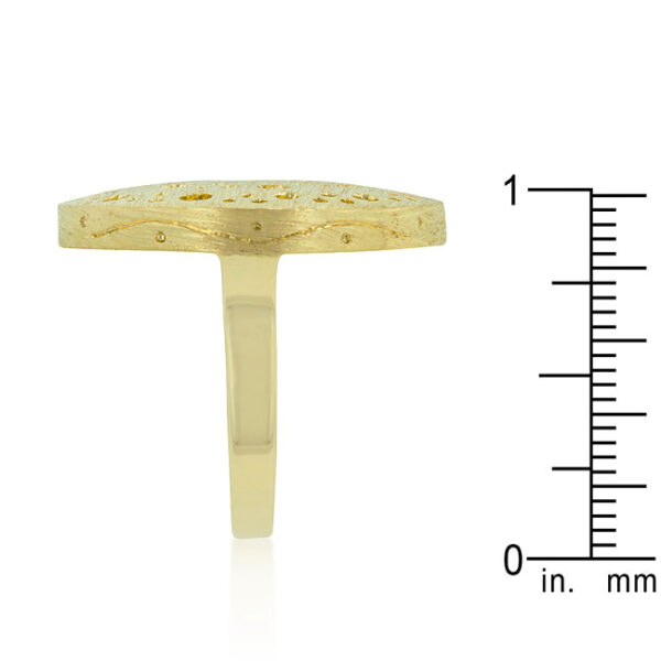 Saucer-design ring in gold tone matte finish over lead free alloy (brass), with a 3 (mm) width.