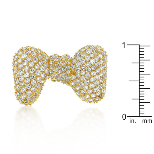 Round 2 (mm) cubic zirconia bow tie ring in pave setting with gold tone finish over lead free alloy (brass).
