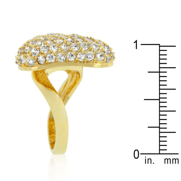 Bow tie design ring with pave-set cubic zirconia, 3 (mm) width, and gold tone finish over lead free alloy (brass).