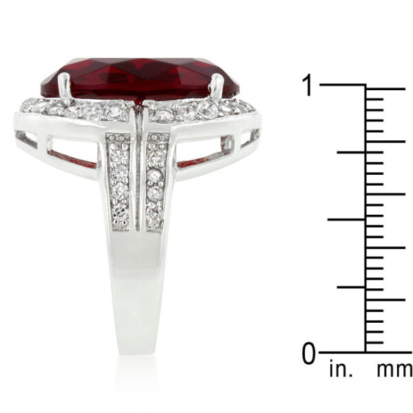 Oval genuine ruby-colored cubic zirconia cocktail ring with a 4 Mm width, rhodium plated over lead free alloy (brass).