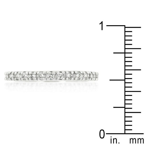 Delicate 2.4 Mm eternity band with 2 (mm) round cubic zirconia, rhodium plated over lead free alloy (brass).