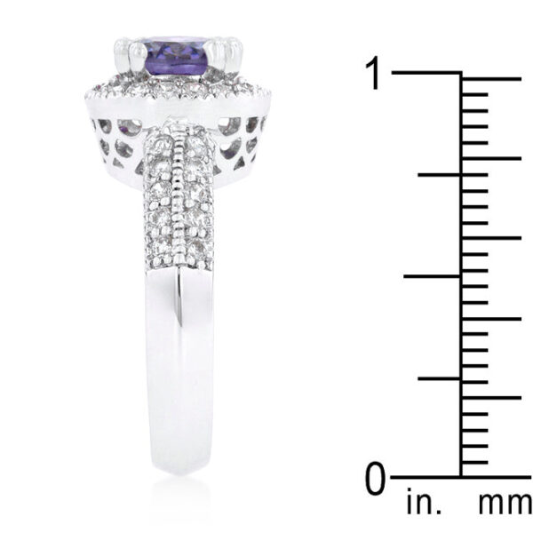 Genuine round cubic zirconia halo engagement ring, rhodium plated over lead free alloy (brass).