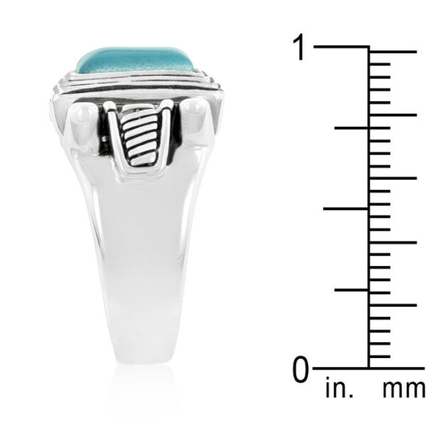 Blue cats eye contemporary charm ring in rhodium plated over lead free alloy (brass).