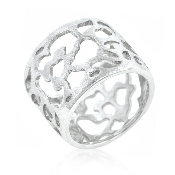 Filigree matte ring in rhodium plated over lead free alloy (brass) with a 16 Mm band.