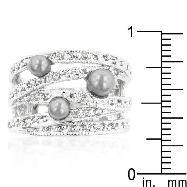 Gray cocktail ring with simulated pearl accents set in pave and 0.44 ct total stone weight.