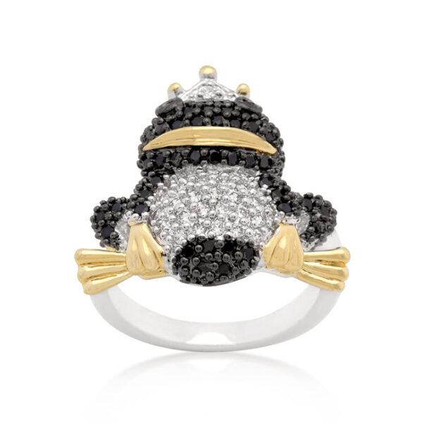 Frog prince ring with round cubic zirconia stones in pave.