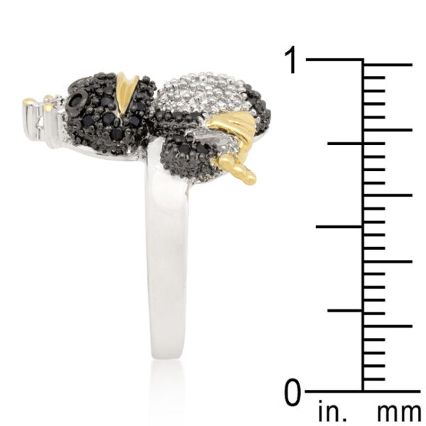 Round genuine cubic zirconia in pave on a frog prince ring with 1 (mm) X 1 (mm) accent stones.
