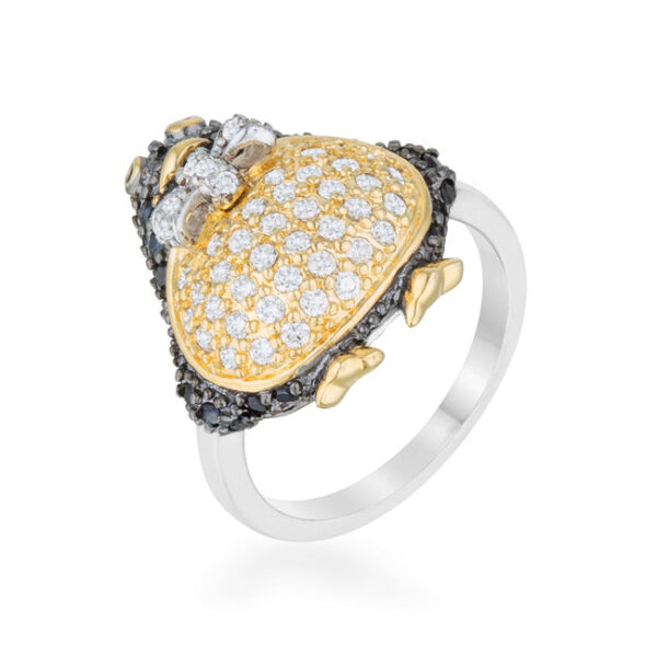 Jet black penguin ring with round cubic zirconia in pave.