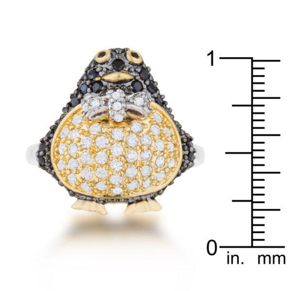 Silver tone penguin ring with round cubic zirconia in pave.