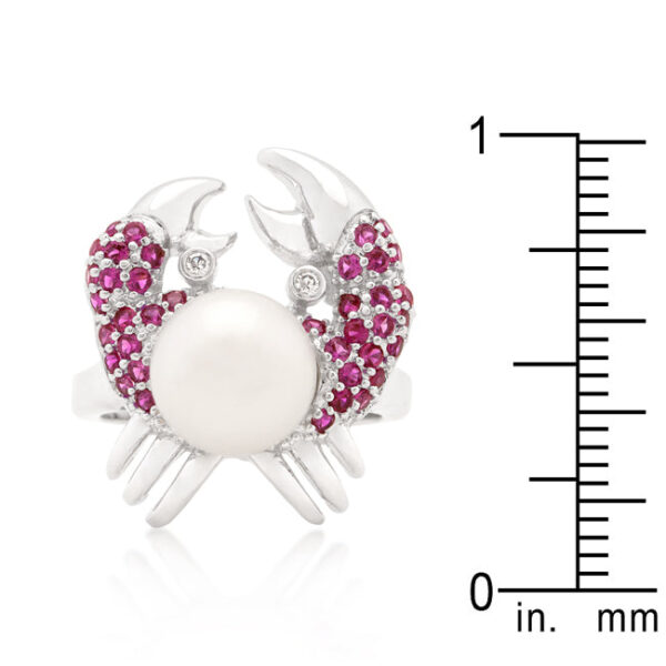 Baroque crab ring with 2 ct total stone weight, round white cubic zirconia in pave, and genuine ruby.
