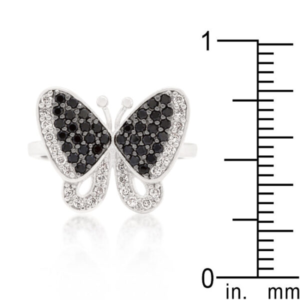 Black and white butterfly design with round cubic zirconia and 4 ct total stone weight.