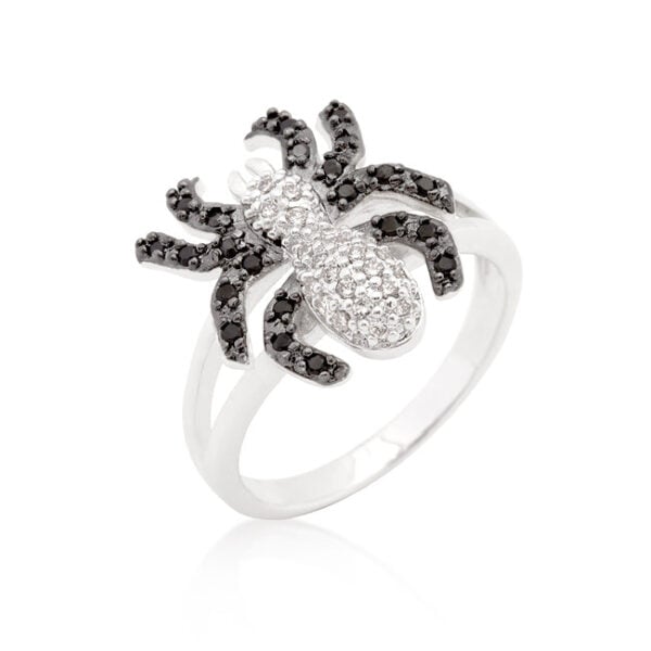 Spider ring with round cubic zirconia in pave and Silver tone finish over Lead Free Alloy (brass).
