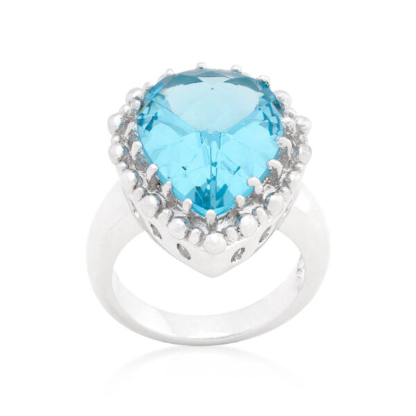 Pear-cut topaz-colored cubic zirconia cocktail ring, rhodium plated over lead free alloy (brass).