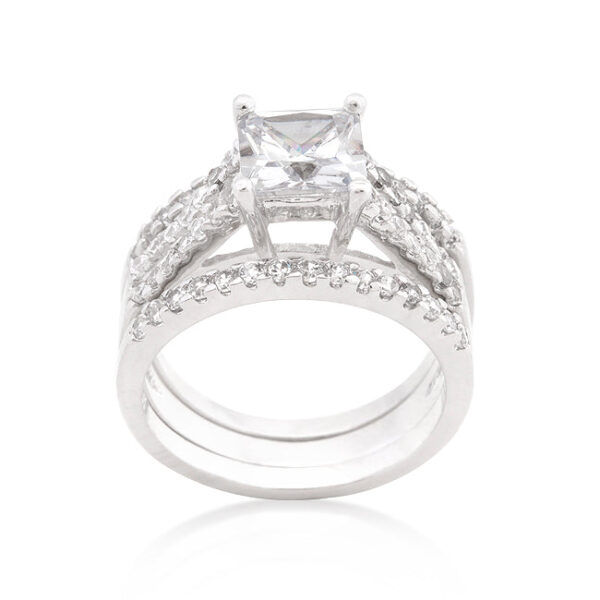 Princess-cut orange cubic zirconia bridal set in rhodium plated over lead free alloy (brass)