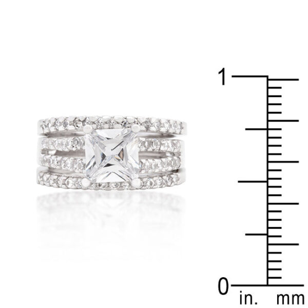 Orange cubic zirconia in prongs on a rhodium plated over lead free alloy (brass) triple bridal set