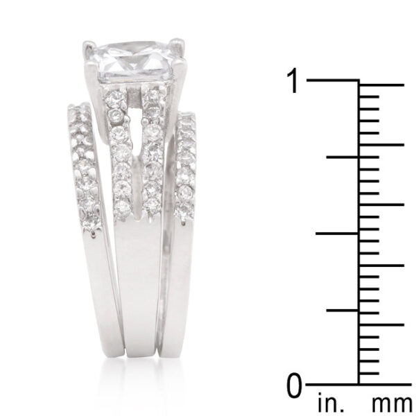 Triple bridal ring set with orange princess-cut cubic zirconia and rhodium plated over lead free alloy (brass)