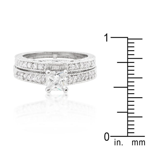 Filigree ring set with orange cubic zirconia and 4.3 ct total stone weight, rhodium plated over lead free alloy (brass).