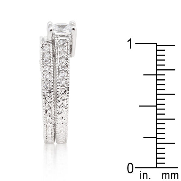 Princess-cut orange cubic zirconia ring set with prong settings, rhodium plated over lead free alloy (brass).