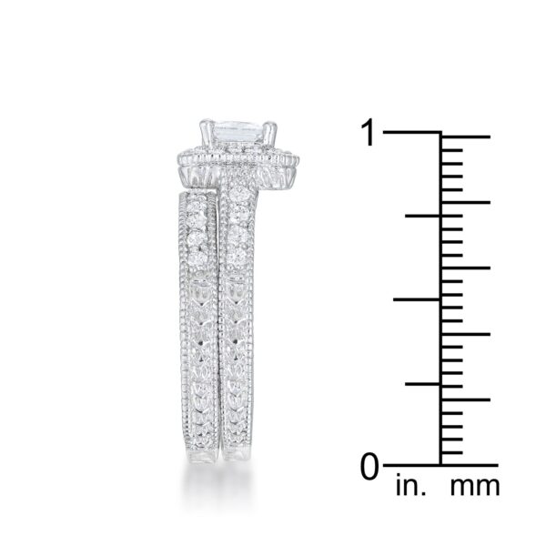 Art Deco cubic zirconia ring set in prong settings, rhodium plated over lead free alloy (brass).