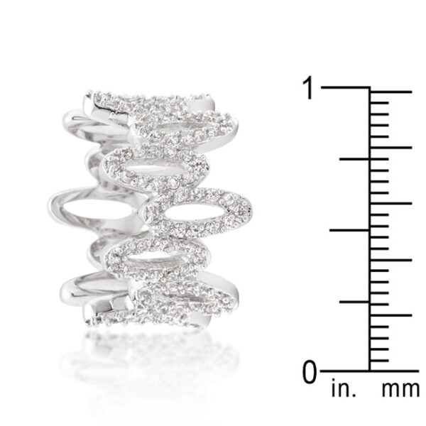 Oval cubic zirconia pave ring rhodium plated over lead free alloy (brass) with 10.1 ct total stone weight.