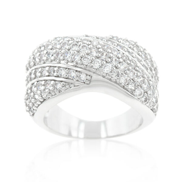 Classic right-hand pave ring with genuine multi-color round cubic zirconia and 6.3 ct total stone weight.