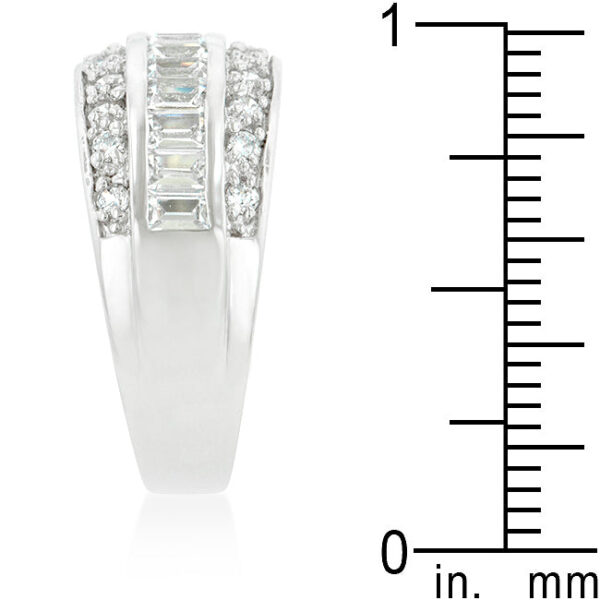 Cubic zirconia band with 0.58 ct total stone weight, rhodium plated over lead free alloy (brass).