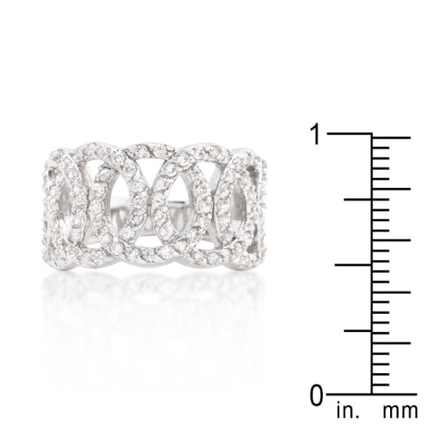 Circular ring with 12.5 ct total stone weight, rhodium plated over lead free alloy (brass).