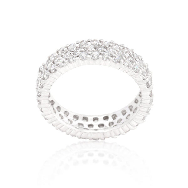 Round All Clear cubic zirconia ring in rhodium plated over lead free alloy (brass).