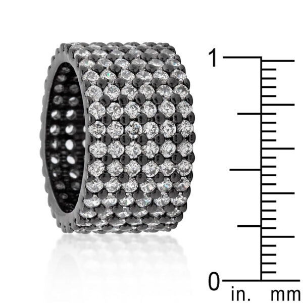 Pave-set round cubic zirconia ring in gunmetal/hematite plated over lead free alloy (brass).