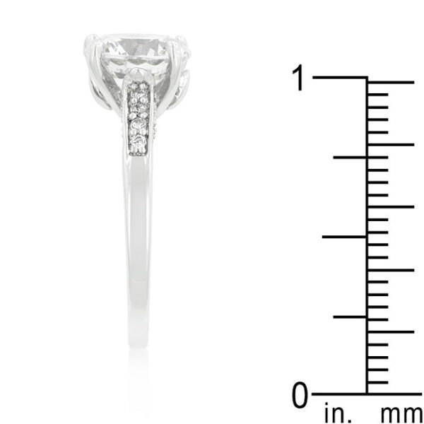 Rhodium plated over lead free alloy (brass) engagement ring with round cubic zirconia in prongs and a 1.8 Mm width.