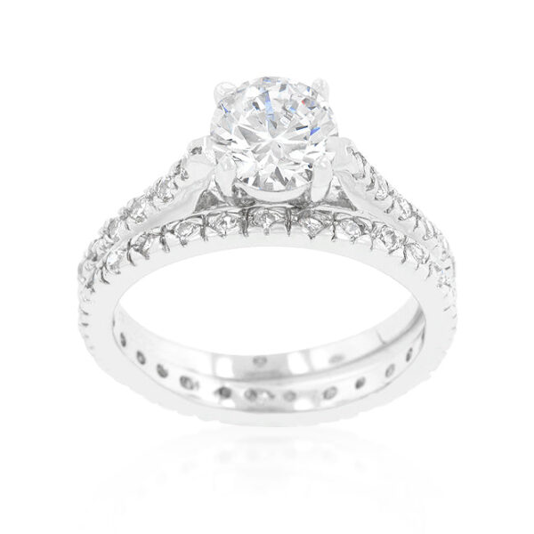 Bridal ring set with round genuine cubic zirconia in prongs and 2.43 ct total stone weight.