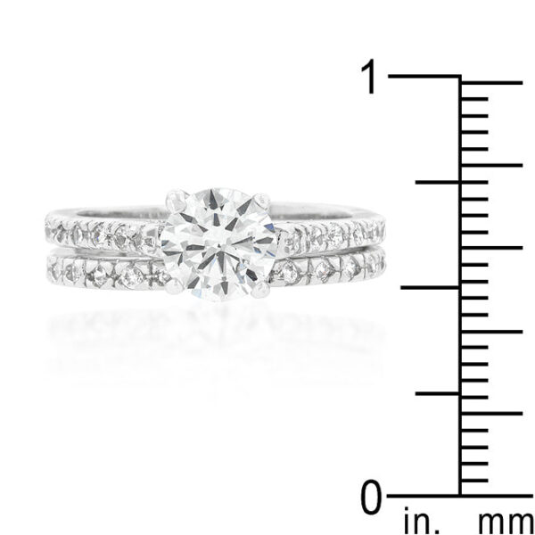 Round genuine cubic zirconia wedding set with a 7 Mm stone size and 2 Mm band.