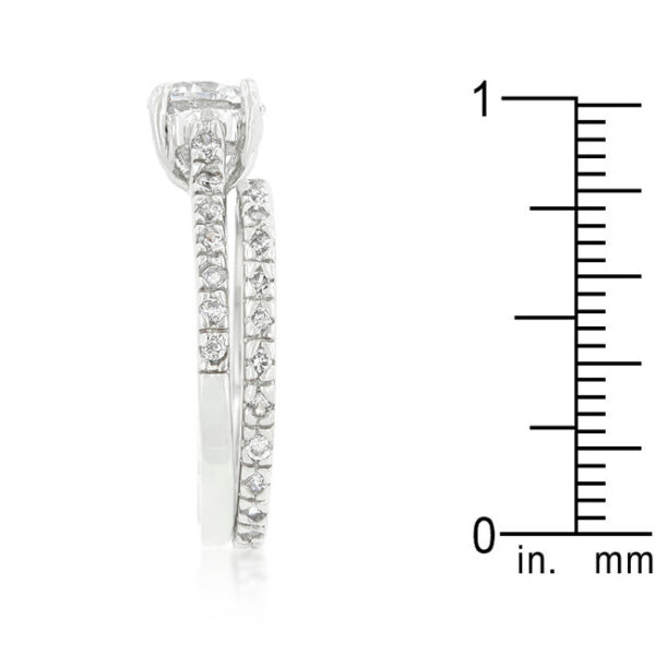 Engagement ring set, rhodium plated over lead free alloy (brass), with round genuine cubic zirconia in prongs.