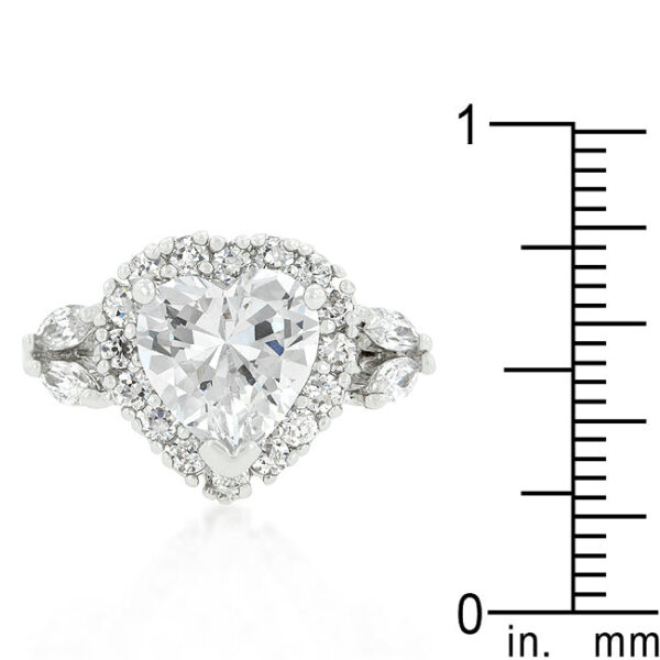 Bridal heart halo ring with cubic zirconia and prong setting, rhodium plated over lead free alloy (brass).