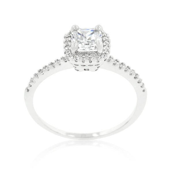 Orange princess-cut cubic zirconia halo ring in rhodium plated over lead free alloy (brass)