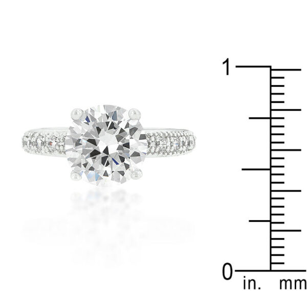 Bridal engagement ring with round cubic zirconia in a pave setting and rhodium plated over lead free alloy (brass).