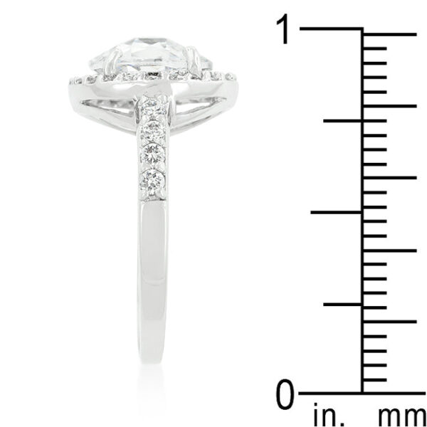 Faceted engagement ring with 2.8 ct total stone weight and rhodium plated over lead free alloy (brass).