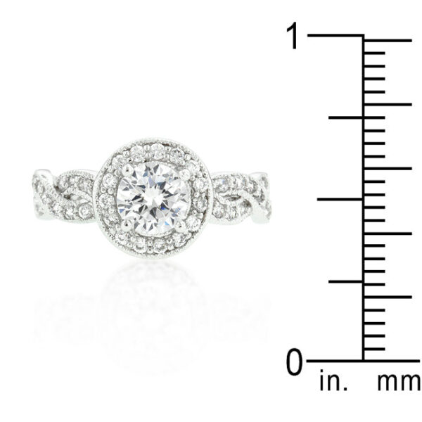Bridal halo ring with yellow round cubic zirconia in pave and rhodium plated over lead free alloy (brass).