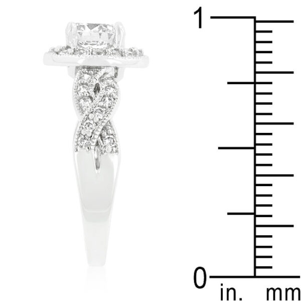Round-cut yellow cubic zirconia engagement ring in pave, rhodium plated over lead free alloy (brass), 2 Mm wide.