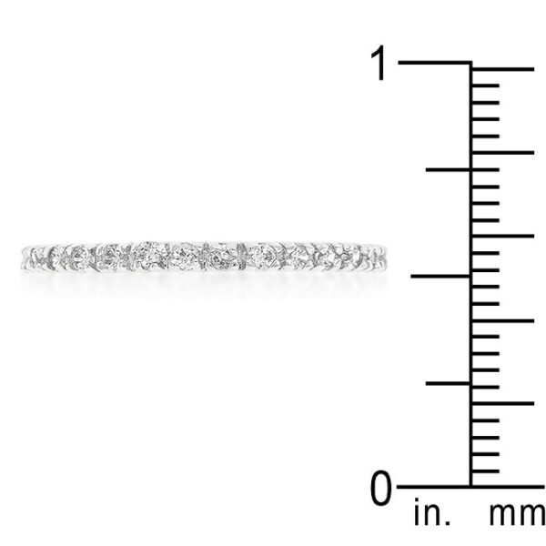 Clear cubic zirconia eternity band with 0.3 ct total stone weight and rhodium plated over lead free alloy (brass).