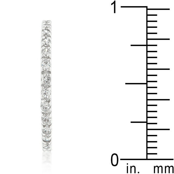 Round clear cubic zirconia pave band, rhodium plated over lead free alloy (brass), measuring 1.7 Mm wide.