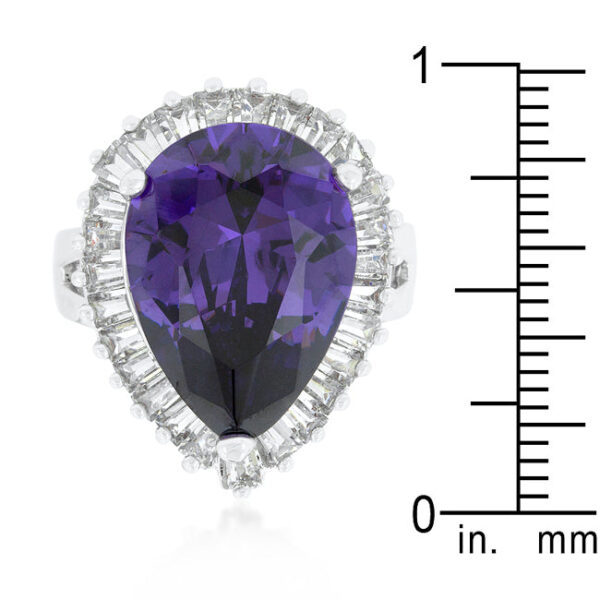 Pear-cut purple and clear cubic zirconia ring with 14.4 ct total stone weight.