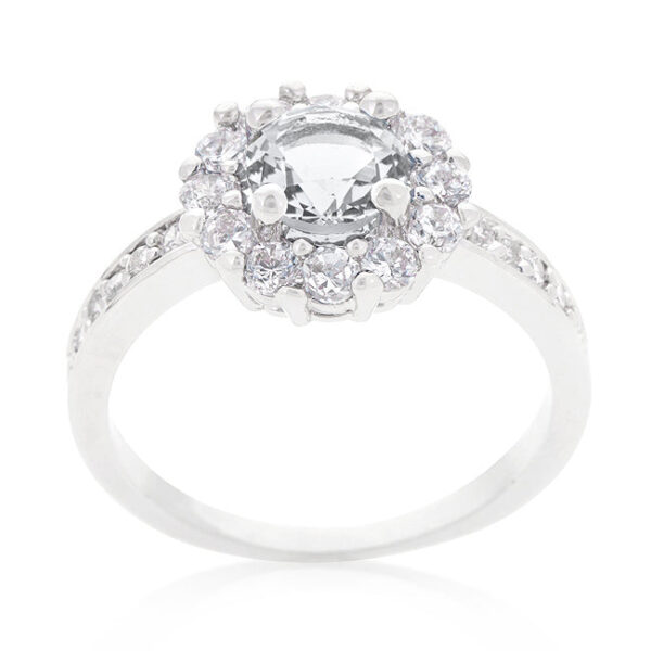 Round clear cubic zirconia prong ring with 0.88 ct total stone weight.