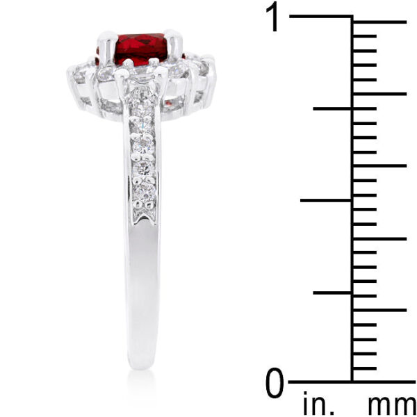 Halo engagement ring with 6 Mm garnet-colored cubic zirconia accent stones, rhodium plated over lead free alloy (brass).
