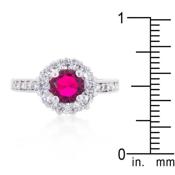 Pink cubic zirconia engagement ring with 0.88 ct total stone weight, rhodium plated over lead free alloy (brass).