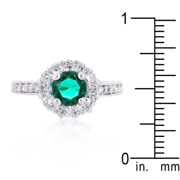 Green cubic zirconia engagement ring with a 6 Mm stone size and rhodium plated over lead free alloy (brass).