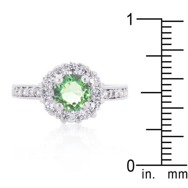 Green cubic zirconia ring with a 6 Mm stone size and 2 Mm width.