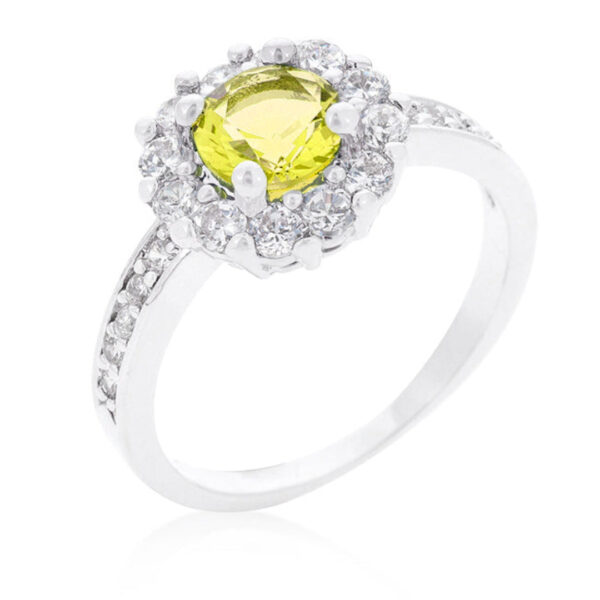 Yellow birthstone engagement ring with round-cut cubic zirconia in prongs, 0.88 ct total carat weight