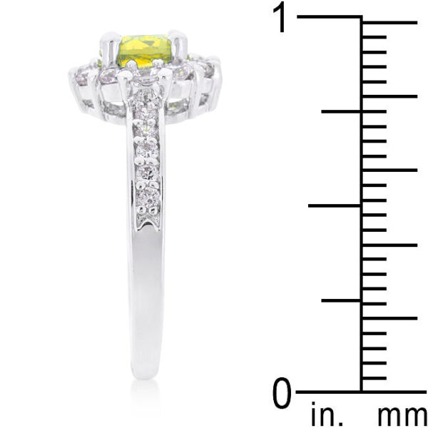Yellow engagement ring with 6 Mm round-cut cubic zirconia in prongs.